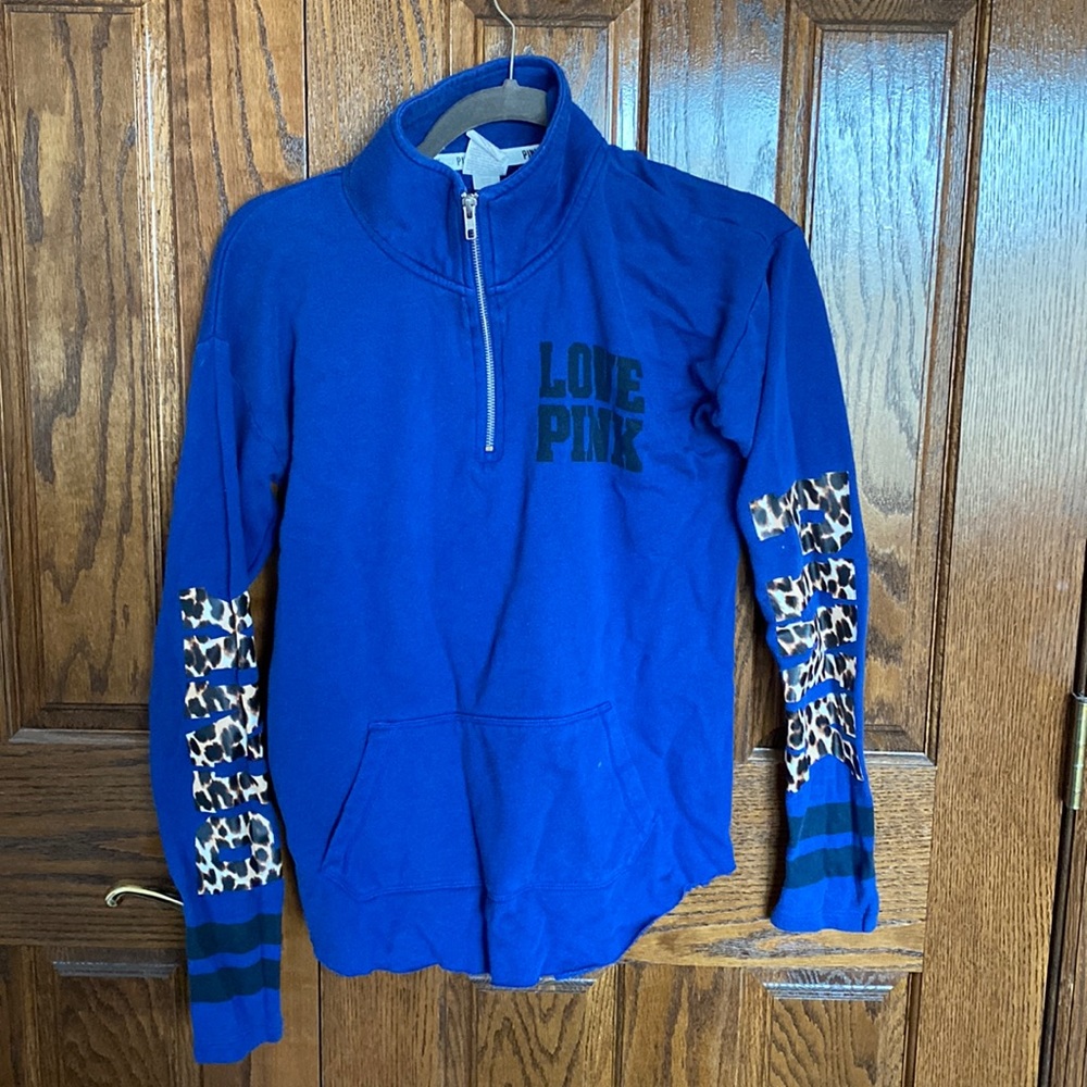 VS Pink Blue Quarter Zip Size XS